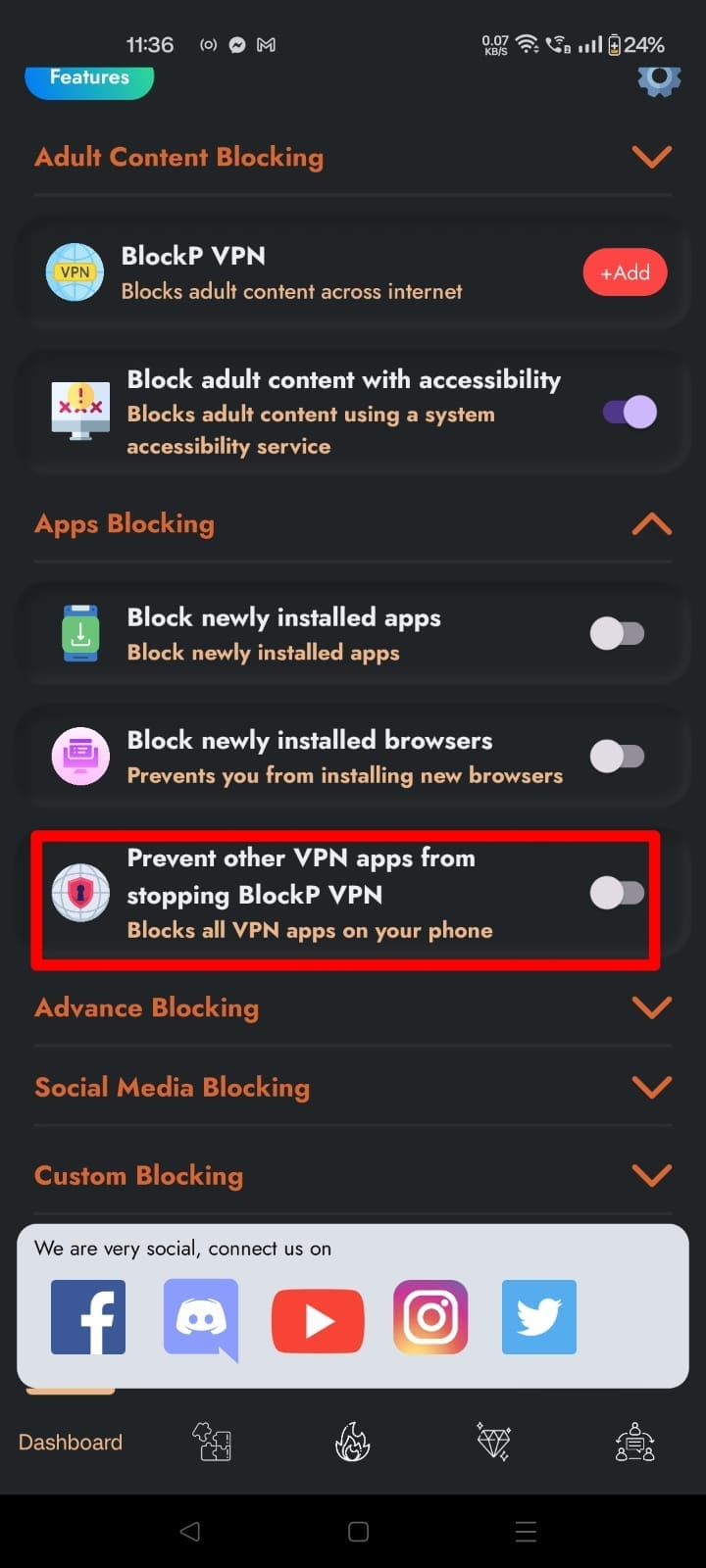 Prevent other VPN apps from stopping BlockP VPN.