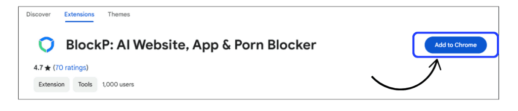 Download the BlockP Chrome extension from the Chrome Web Store and add it to your browser.