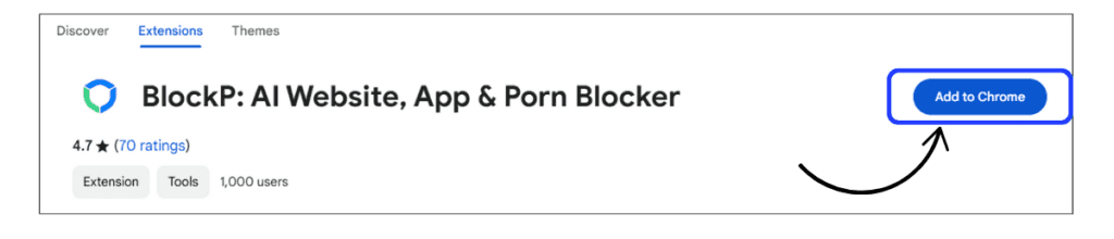 Download the BlockP Chrome extension from the Chrome Web Store and add it to your browser.